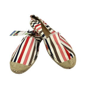 Joules Loafers Shoes Deck Shelbury Shoes size 11 Red Beige Blue Canvas Fringe